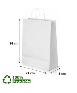 Bolsas de papel Blancas con manillas 16x21x08