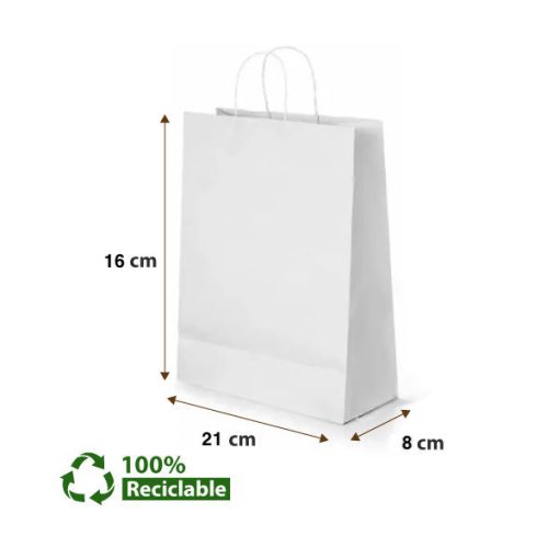 Bolsas de papel Blancas con manillas 16x21x08